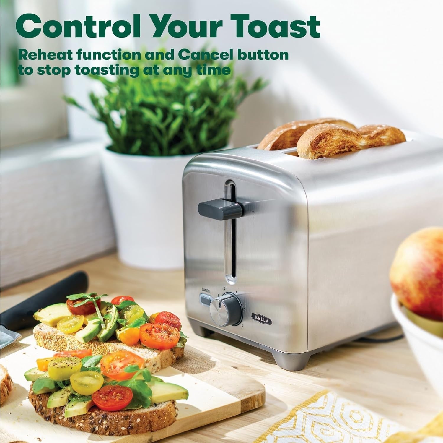 2-Slice Toaster Wide Slots Bagel & Bread Stainless Steel Compact
