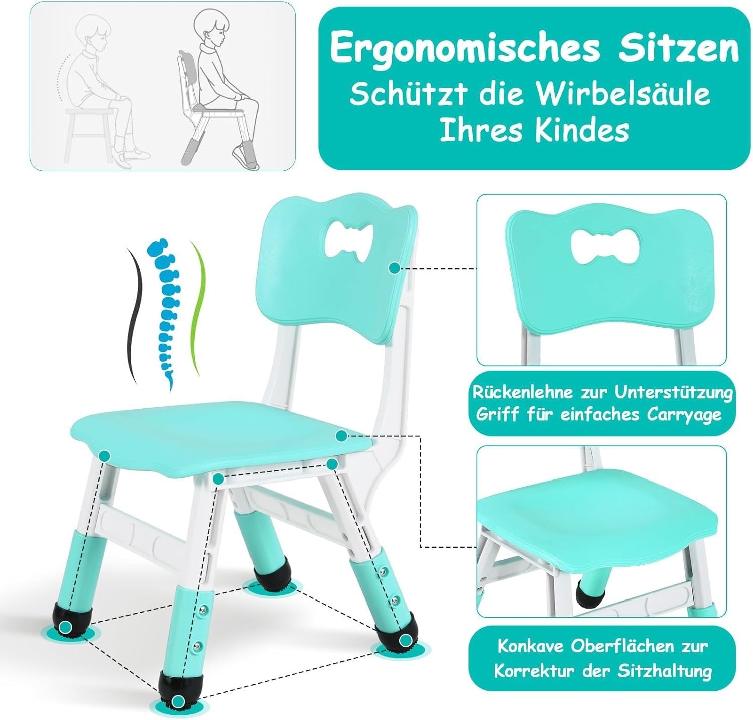 Adjustable Kids Table & 6 Chairs Set Durable Plastic Furniture Mint Green