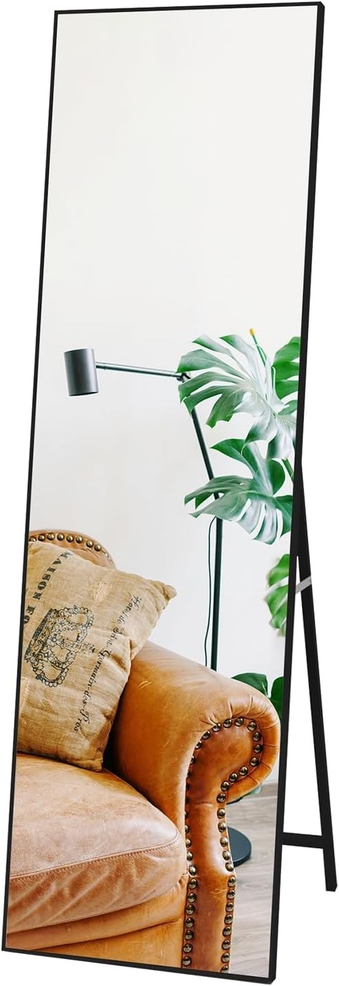 Full-Length Standing Mirror 140x41 cm Black Frame Floor or Wall Mount