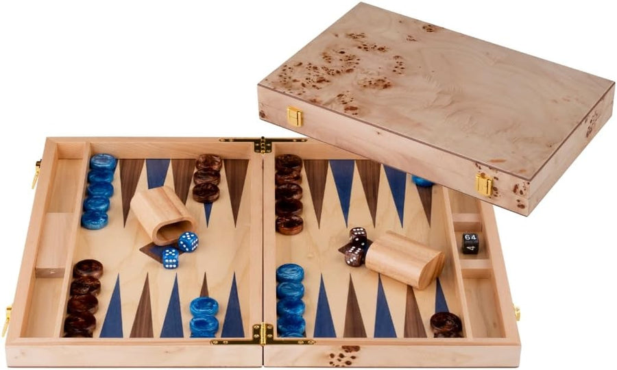 Luxury Wooden Backgammon Set 18 Inch Walnut Board Game with Dice Cups