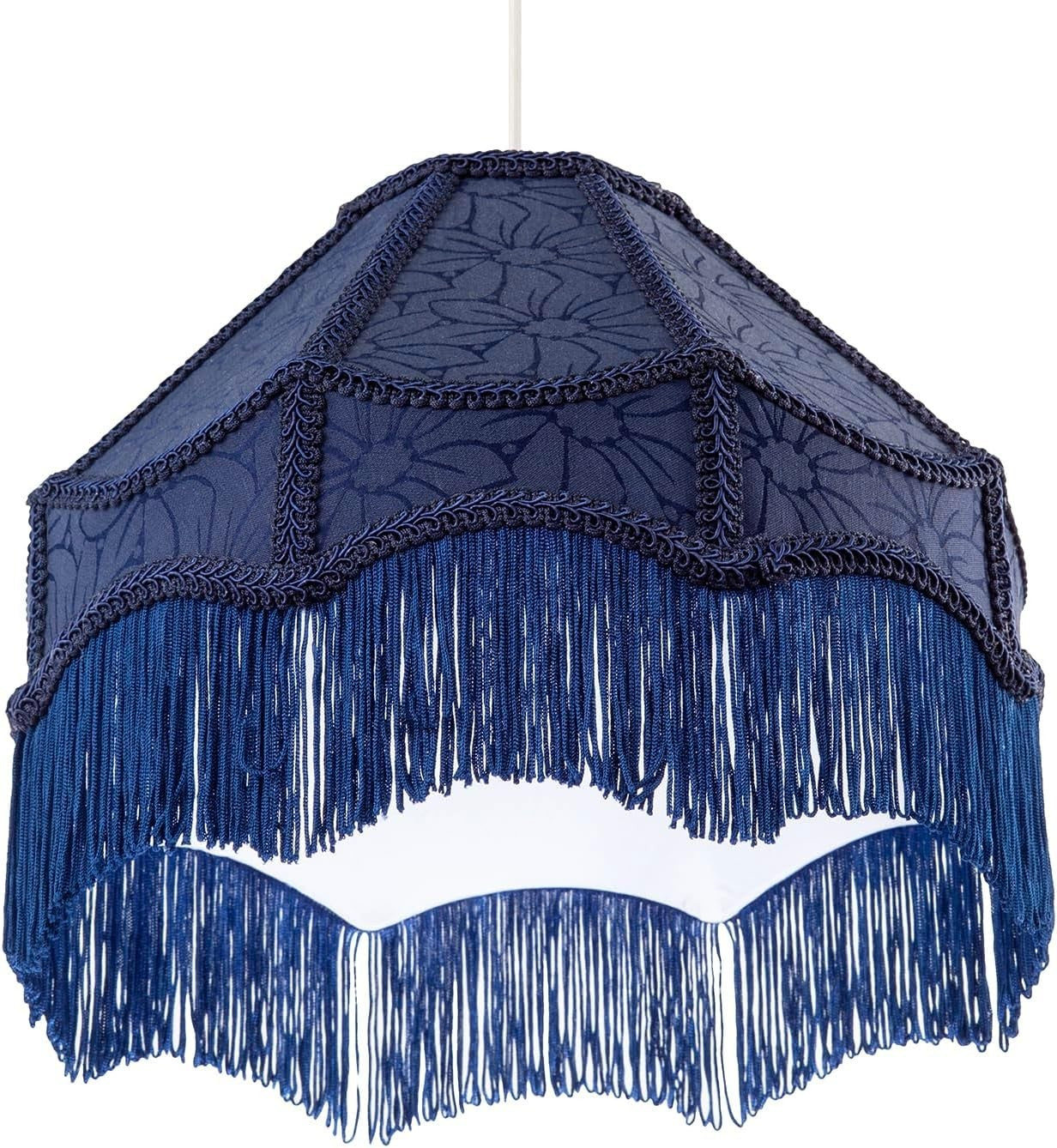 Victorian Empire Lampshade Midnight Blue Floral Tassels Pendant Table Lamp