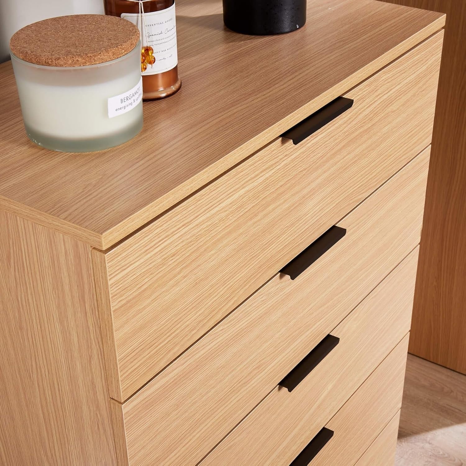 Oak 5 Drawer Chest of Drawers Storage Unit Modern Bedroom Tall Cabinet