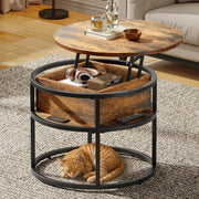 Round Lift Top Coffee Table with Hidden Storage, Small Space Metal Frame