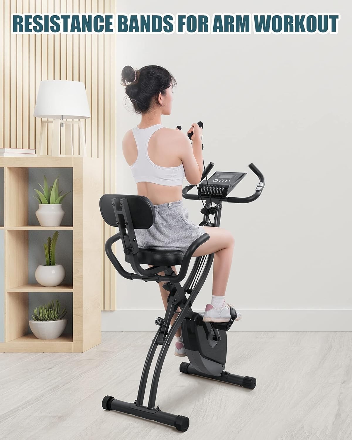 Folding Exercise Bike 3-in-1 Magnetic Recumbent Upright LCD Bands Quiet Home