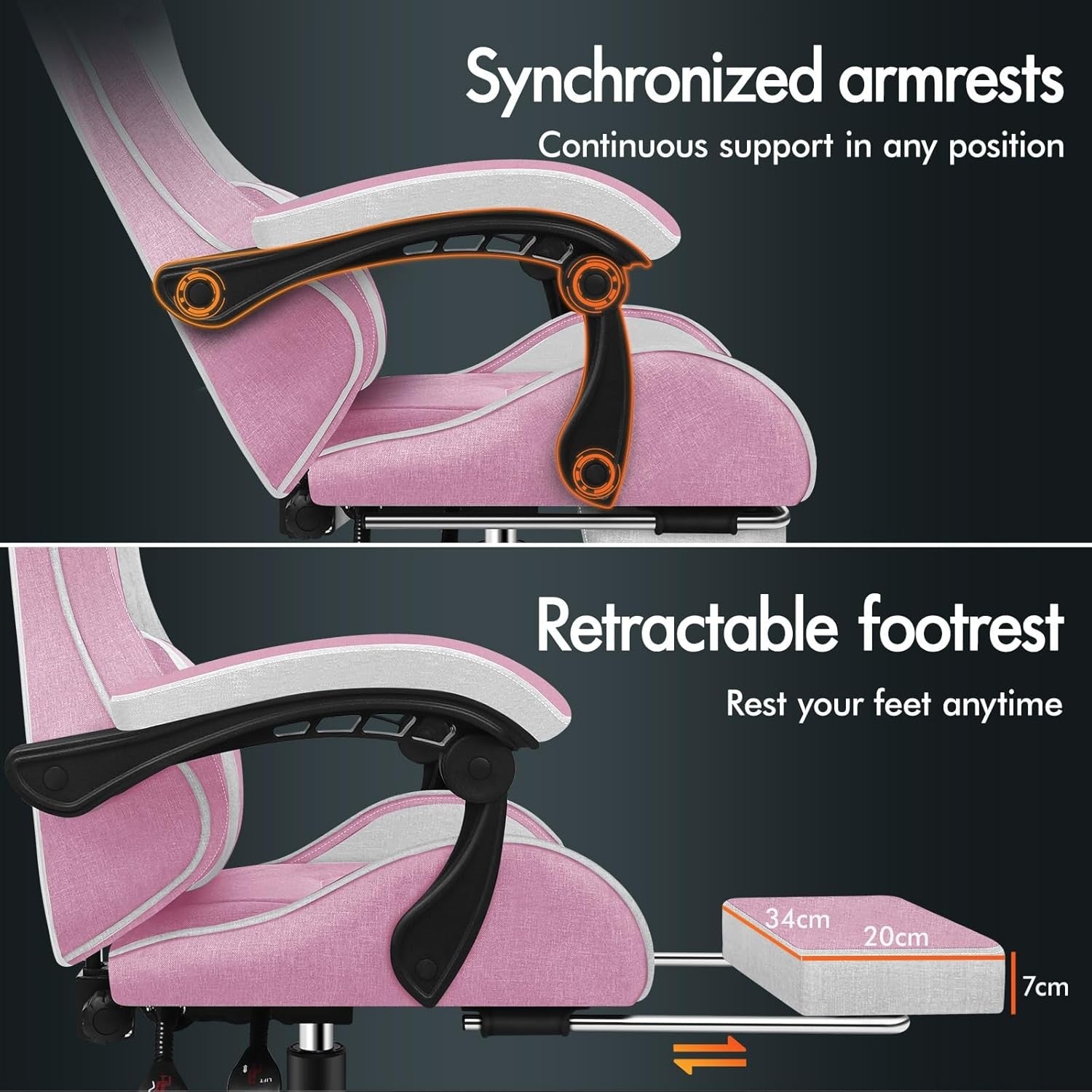 Gaming Chair w/ Massage Lumbar Recliner High Back Footrest Pink