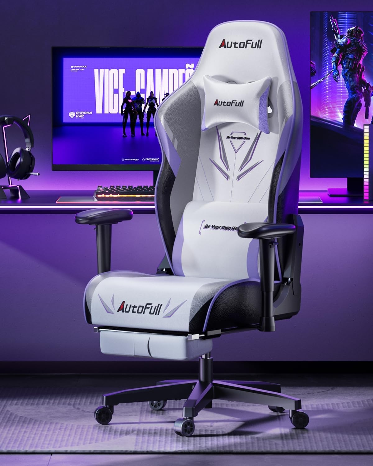 Ergonomic Gaming Chair Wide Seat Footrest Recliner White