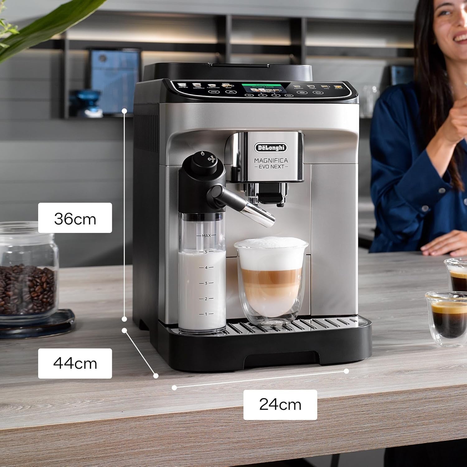 Automatic Bean-to-Cup Coffee Machine Milk Frother Touch Display 1.9L 1450W
