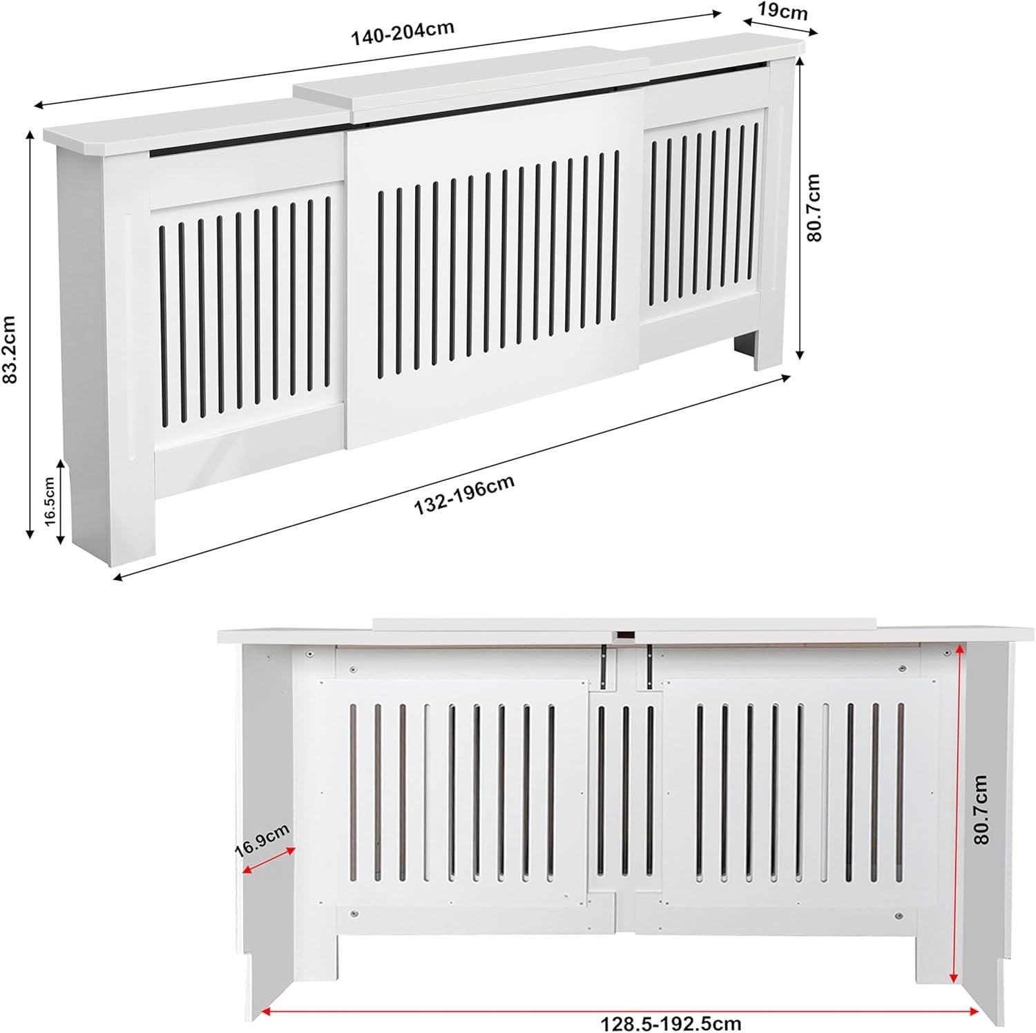 Adjustable White Radiator Cover MDF Slatted Cabinet – Modern Design
