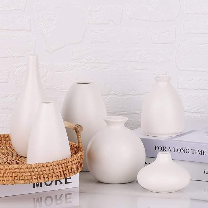 White Ceramic Vase Set of 6 Modern Minimalist Bud Vases Home Decor
