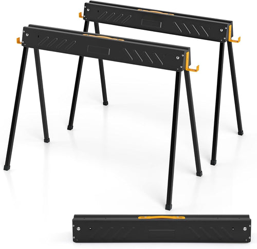 Folding Sawhorse Twin Pack Heavy Duty 1000kg 2x4 Support Arms Black 94x47