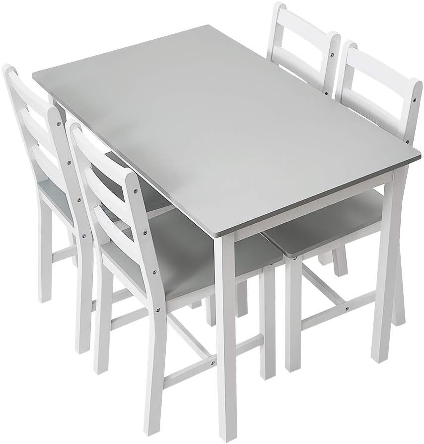 Solid Pine Dining Table Set 4 Chairs Grey White | Durable Kitchen Furniture