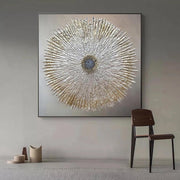 Silver Gold Round Wall Art Textured Canvas 70x70 cm Modern Decor