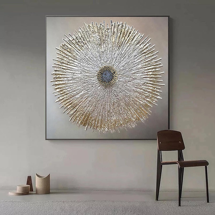 Silver Gold Round Wall Art Textured Canvas 70x70 cm Modern Decor