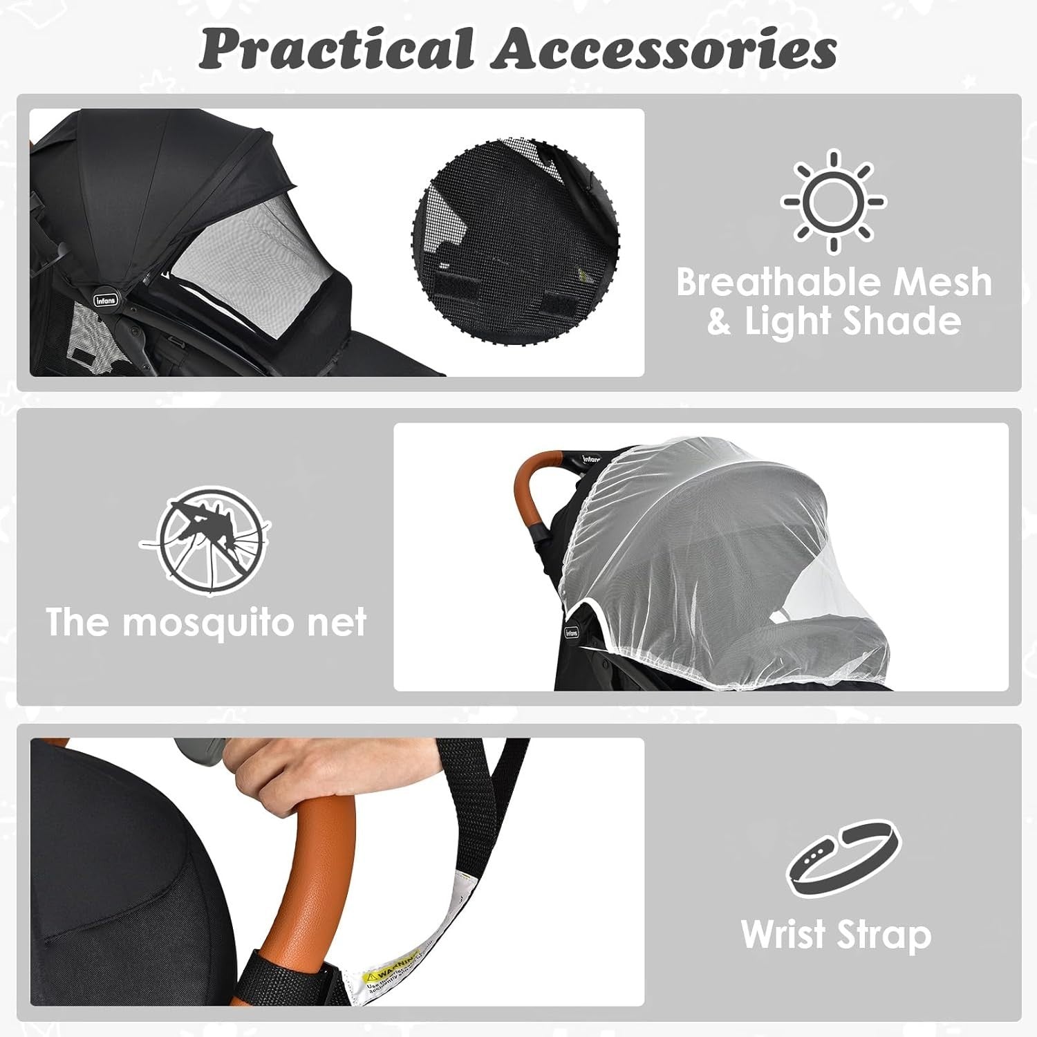 Black Lightweight Baby Stroller One Hand Fold Compact Travel Buggy