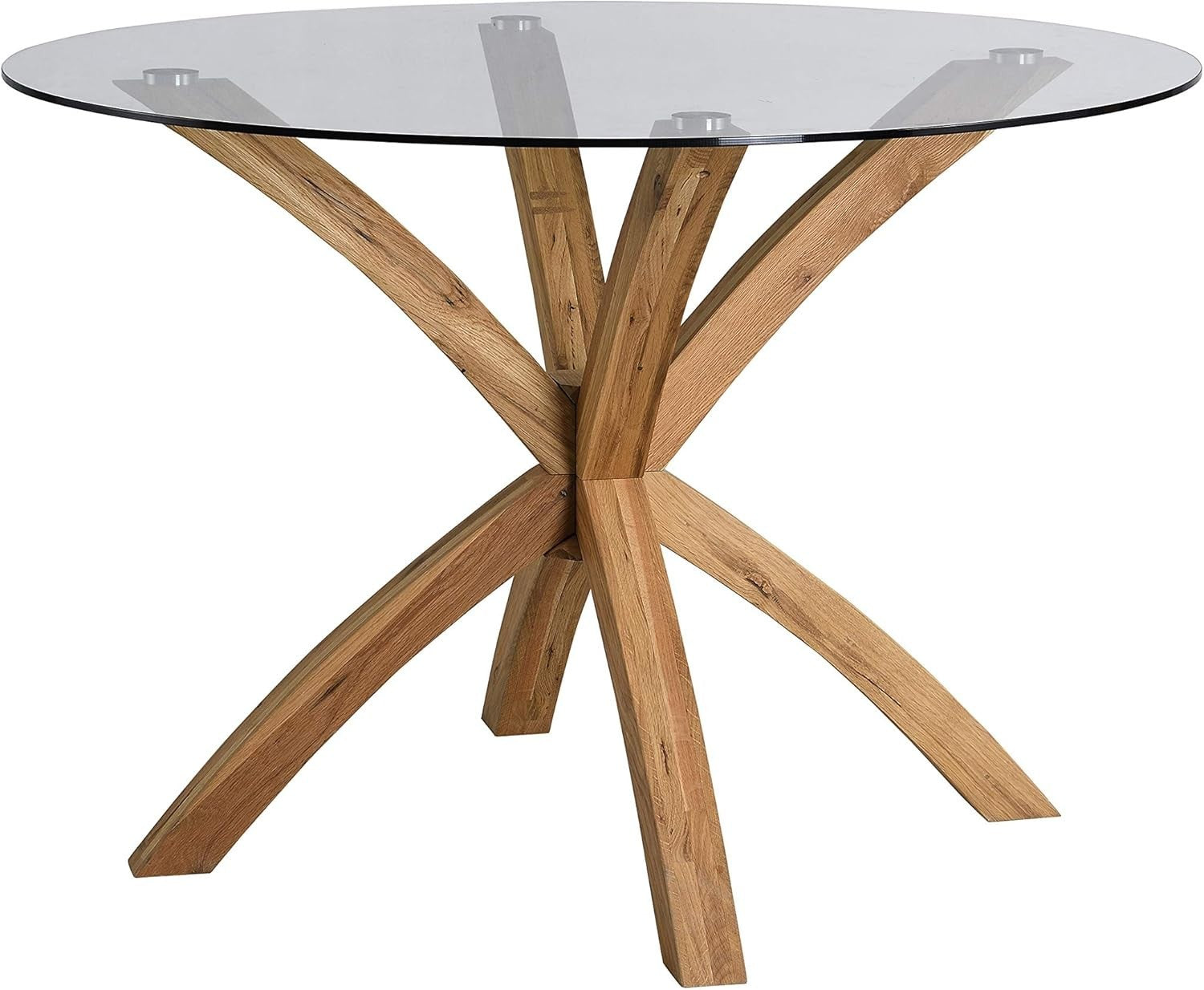 120cm Round Glass Dining Table with Solid Oak Legs Modern Kitchen Table