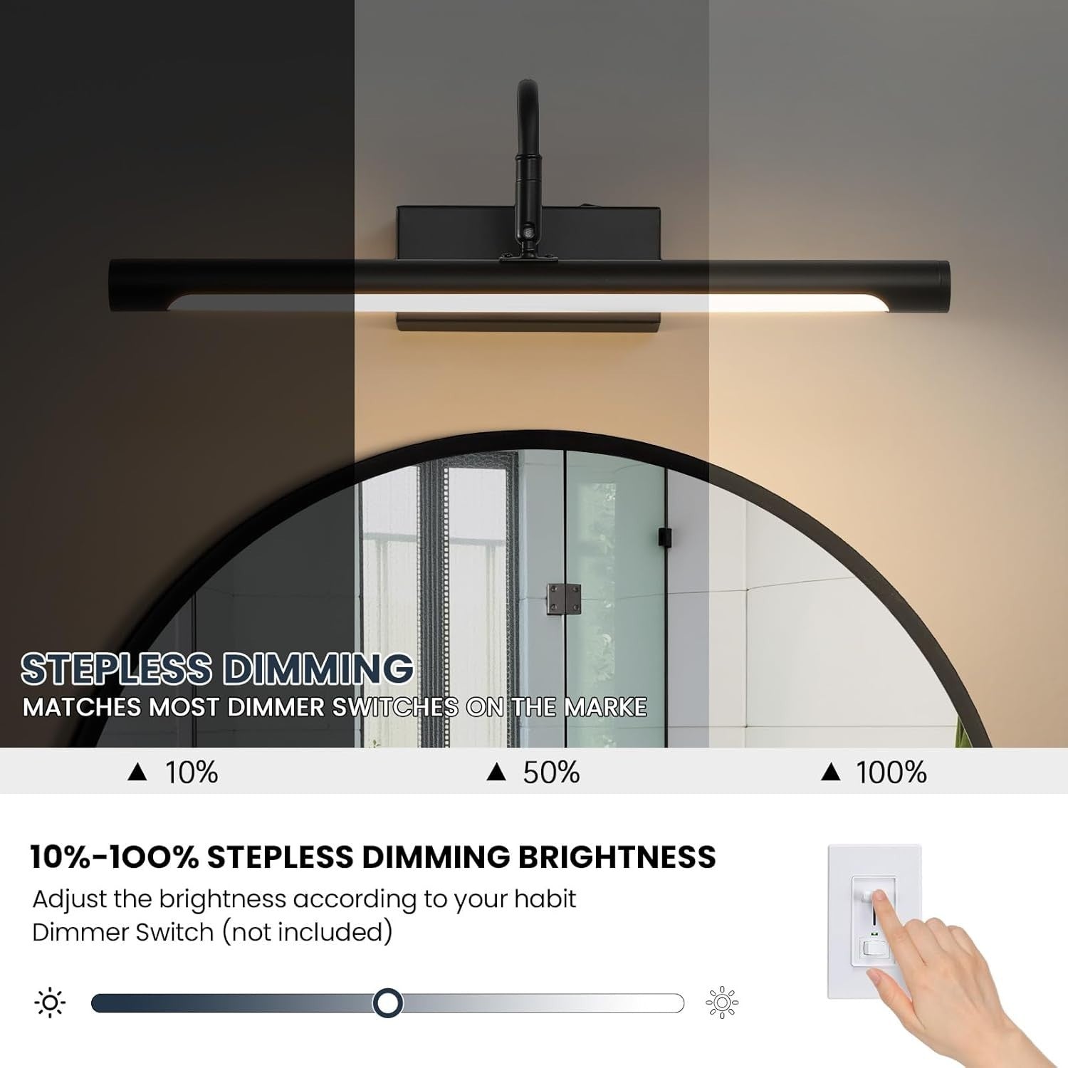 Black 40CM LED Picture Light for Bathroom Vanity, 8W Adjustable Swivel Head