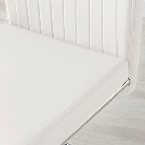 Modern White Faux Leather Dining Chairs Set of 2 with Chrome Legs