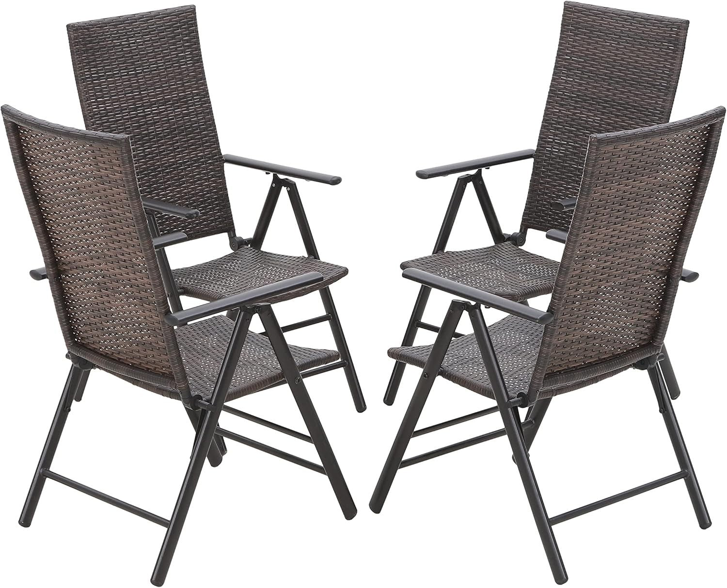 Folding Rattan Garden Chairs Set of 4 Adjustable High Back Patio Seating