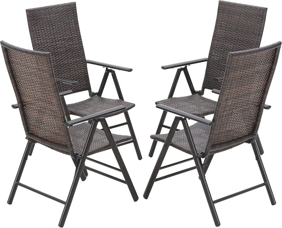 Folding Rattan Garden Chairs Set of 4 Adjustable High Back Patio Seating