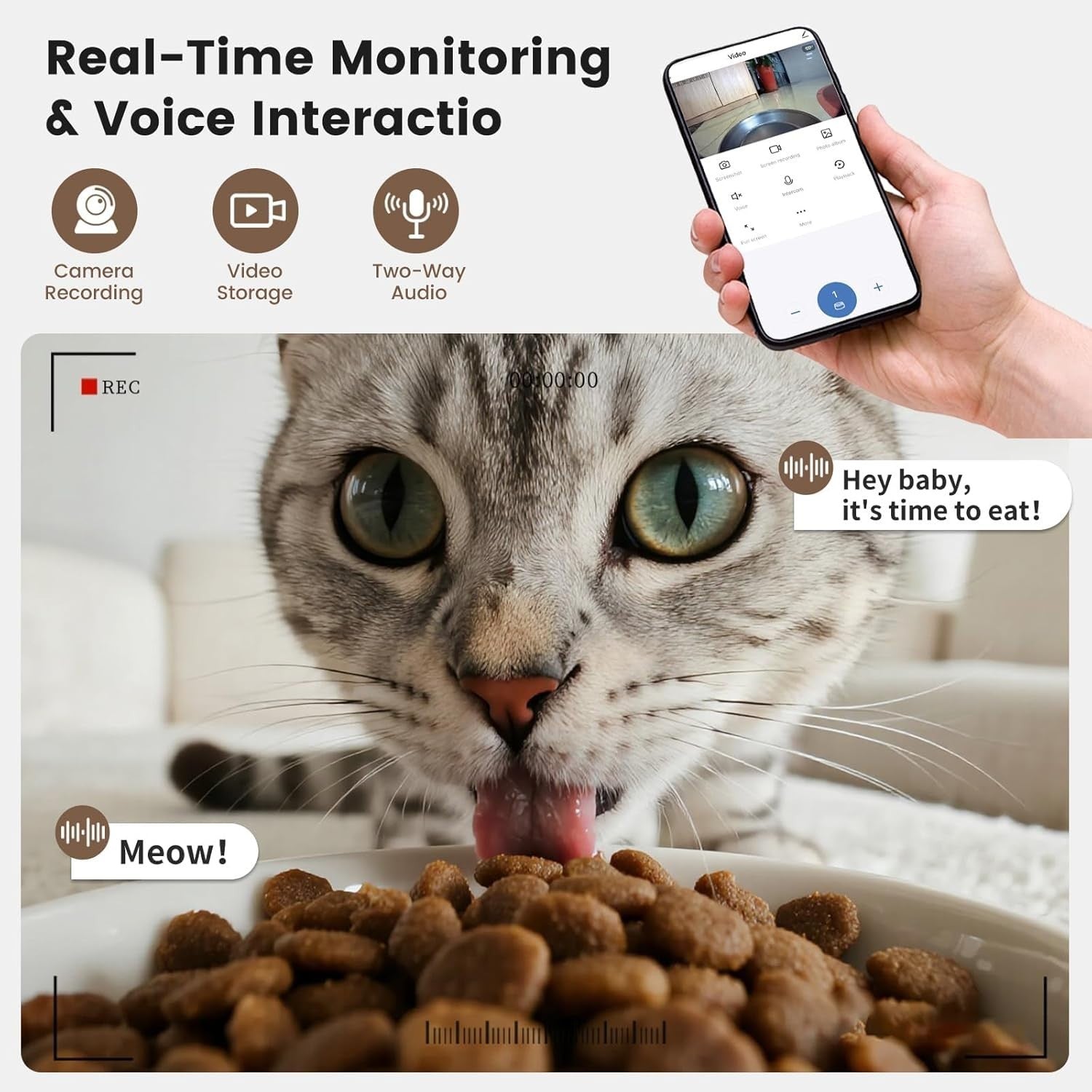 Automatic Cat Feeder Camera WiFi App 4.5L Food 2.5L Water Fountain