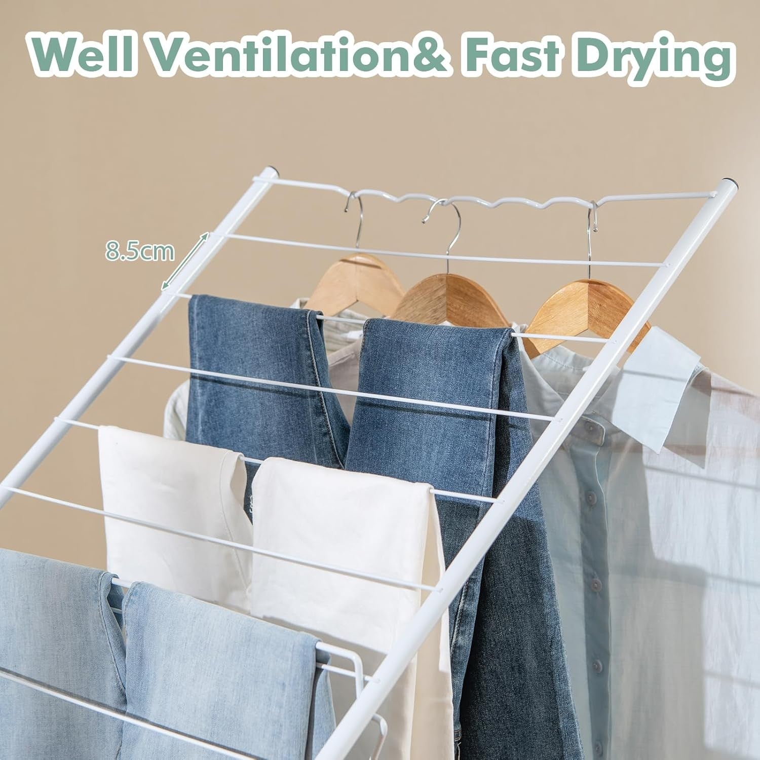 Foldable Clothes Drying Rack 2 Tier Freestanding Airer 33 Rails Adjustable