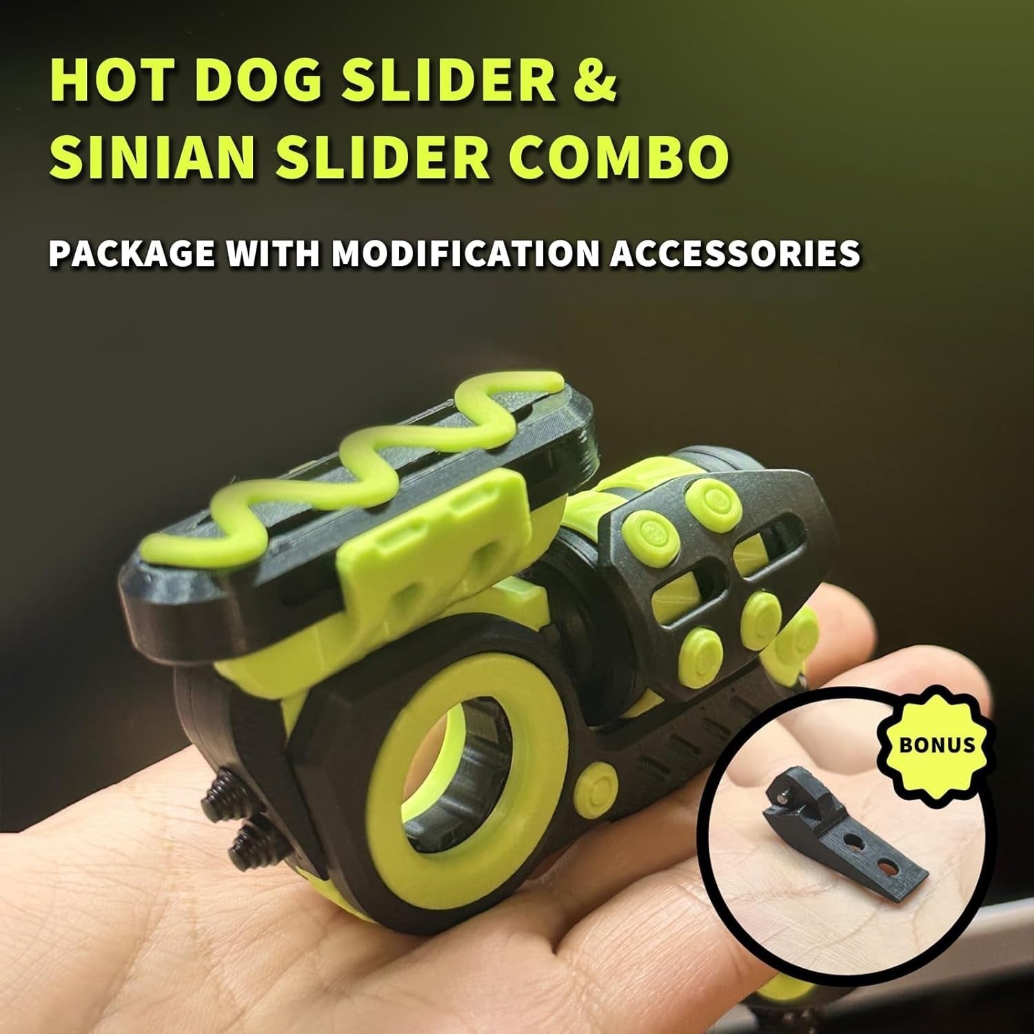 Glow Macaron Hot Dog Fidget Slider w Ratchet Ring Click EDC