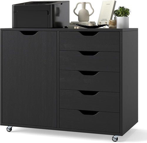 Black 5 Drawer Mobile File Cabinet 78x40x65cm Printer Stand