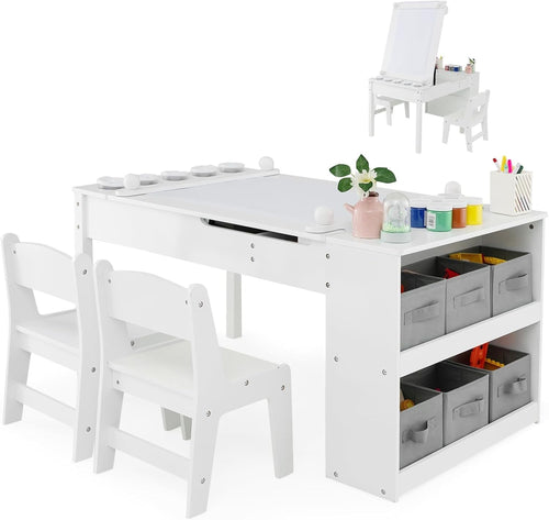 Kids Art Table Chair Set Easel Desk w/ Storage Bins & Paper Roll 109cm