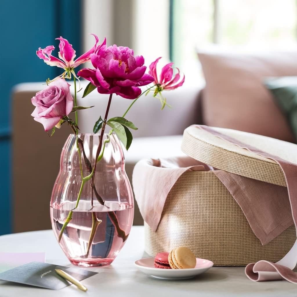 Pink Crystal Glass Vase 20cm Modern Flower Vase Table Centrepiece Decor