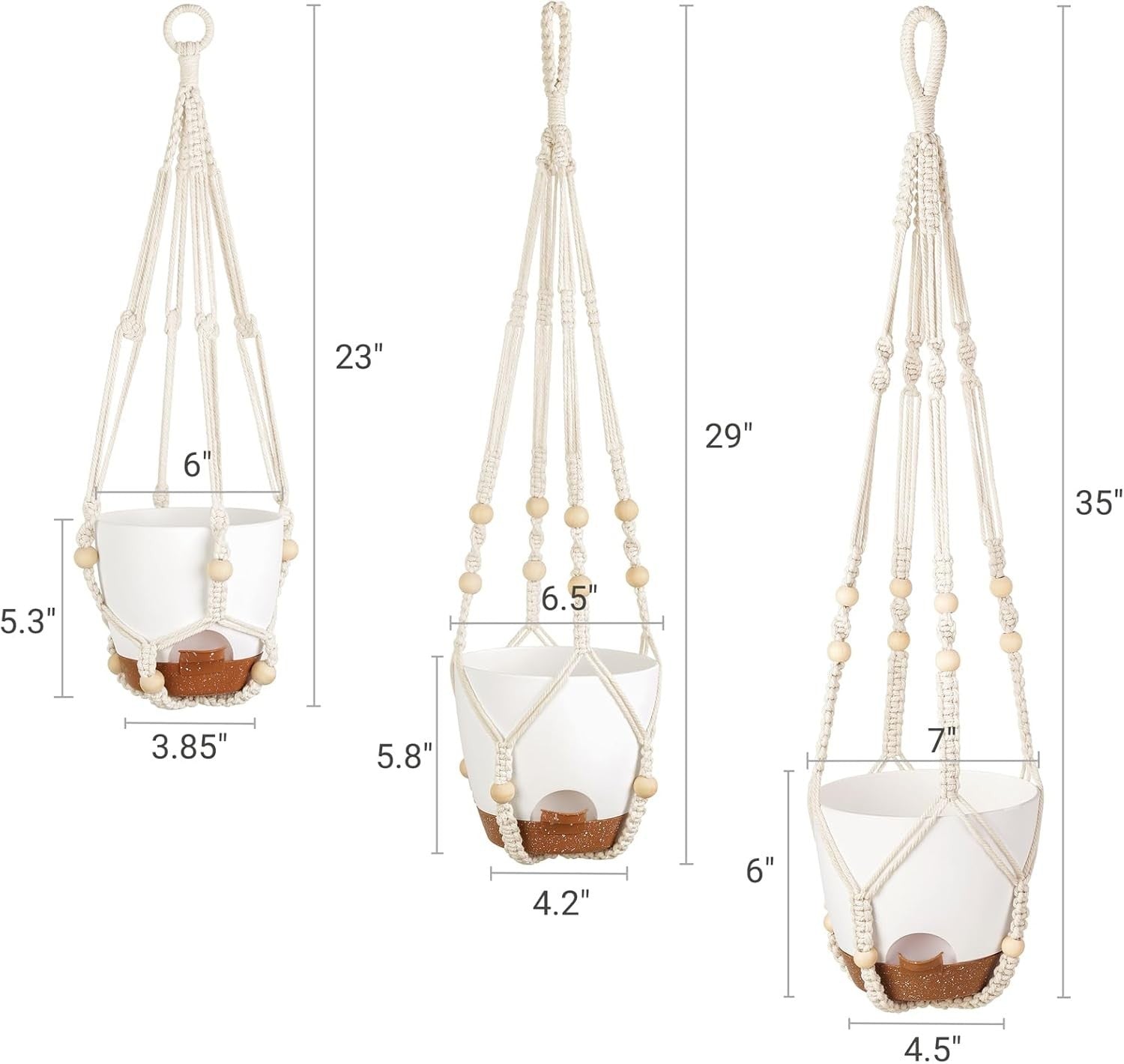 Macrame Hanging Planters Set of 3 Self-Watering Boho Indoor Decor