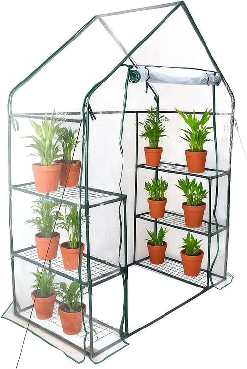 Walk-In Greenhouse with 3 Shelves | Heavy Duty Steel Frame & Clear PVC Cover
