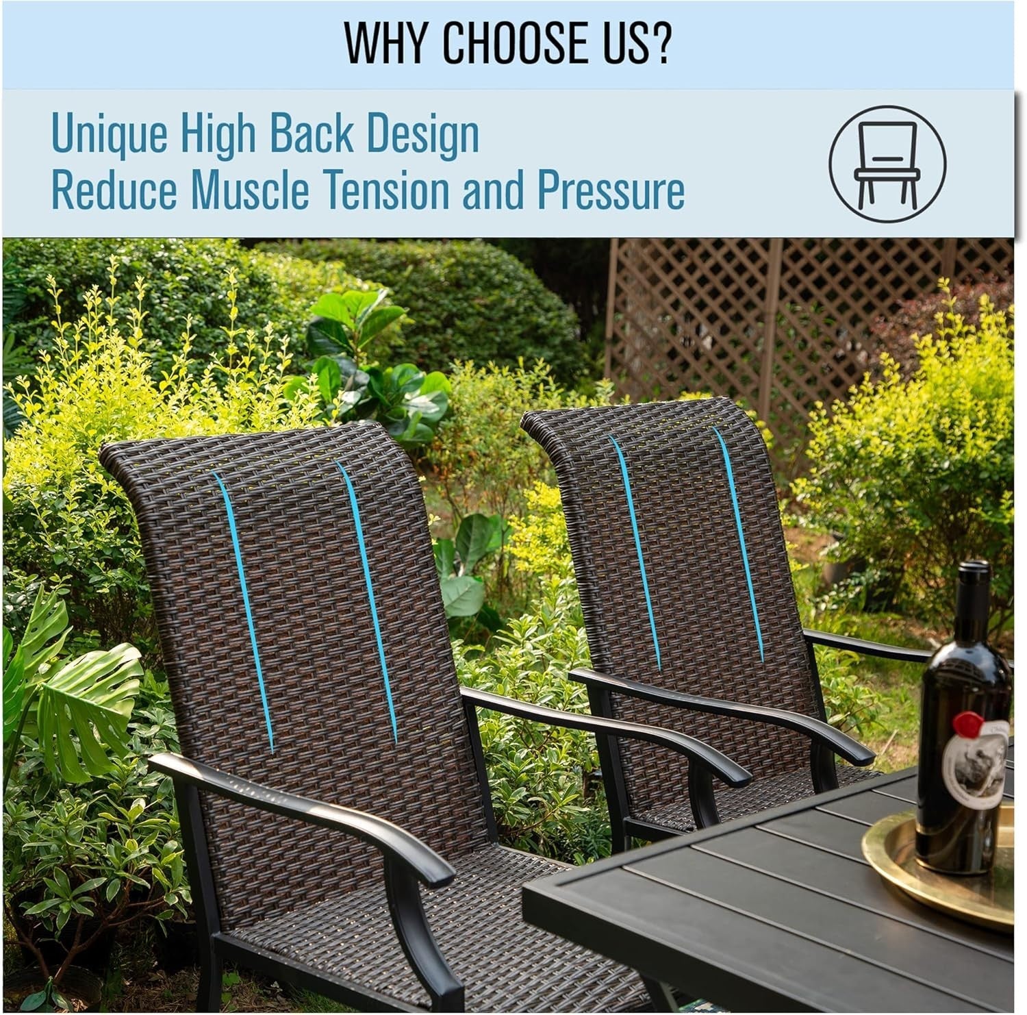 High Back Outdoor Rattan Dining Chairs Set of 2 Weatherproof Patio Seating