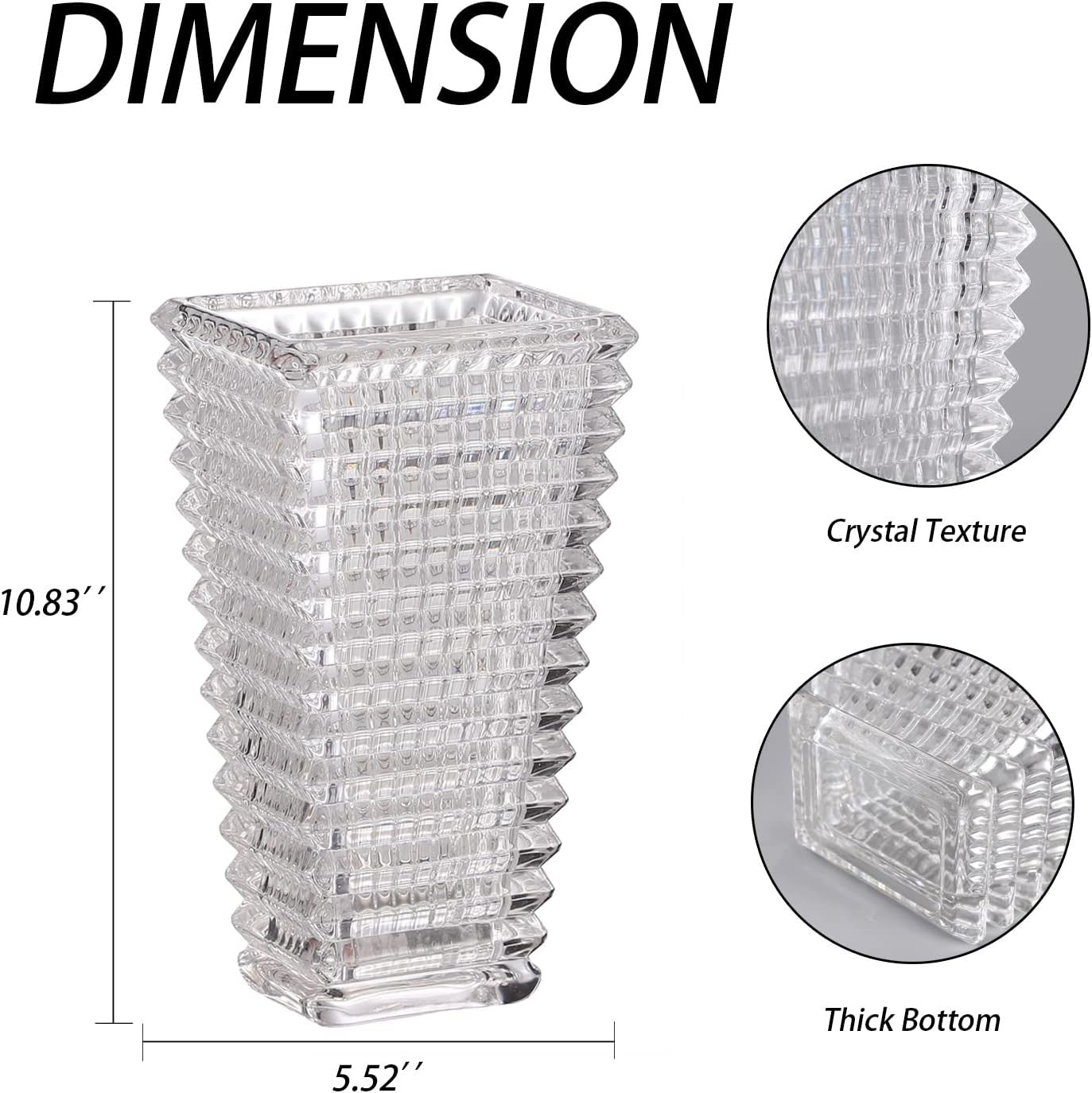 Clear Crystal Glass Vase XL Square Modern Flower Display Table Home Decor