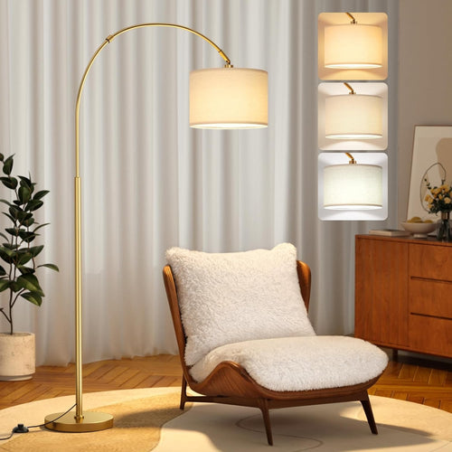 Gold Arc Floor Lamp Remote Dimmable Corner Standing Light Modern Tall Lamp