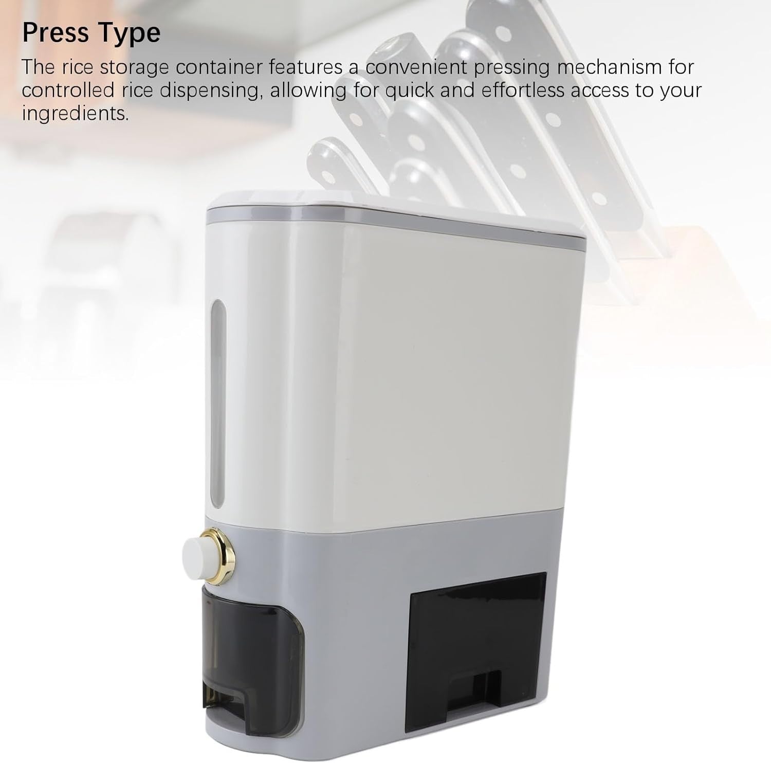10KG Sealed Rice Dispenser Press Type Grain Storage Container PP Bin