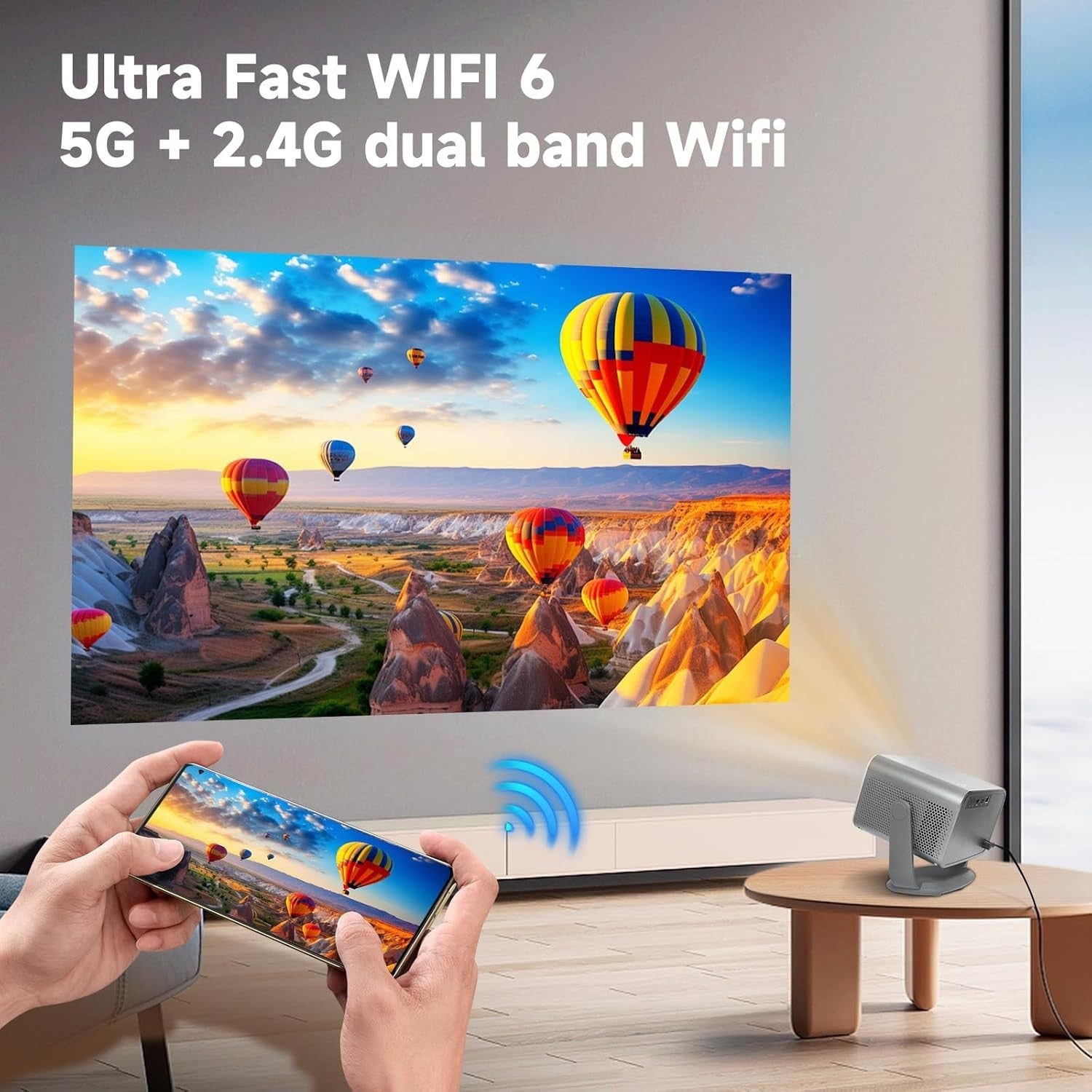 1080P Smart Projector WiFi Bluetooth Auto Focus 4K Rotatable