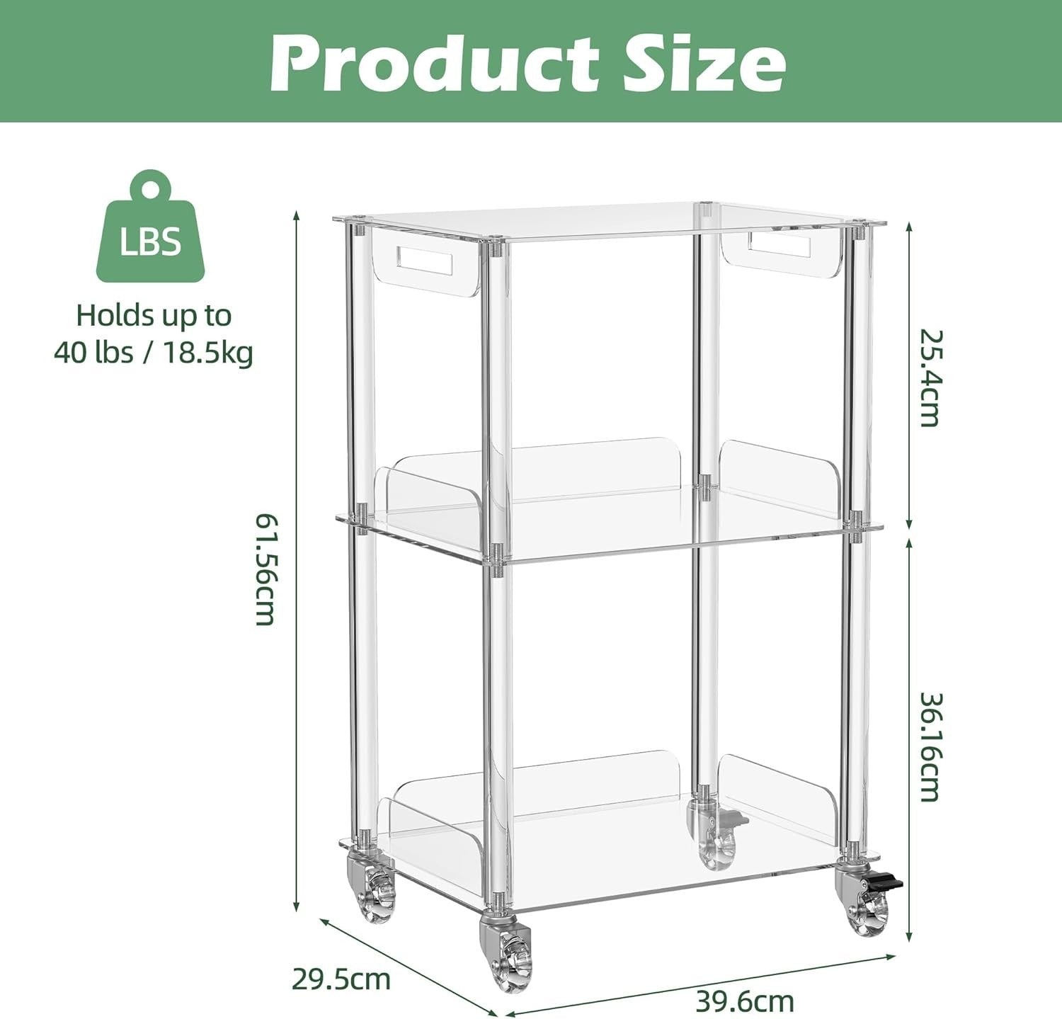 Clear Acrylic 3-Tier Side Table with Wheels – Modern Rolling Storage Stand