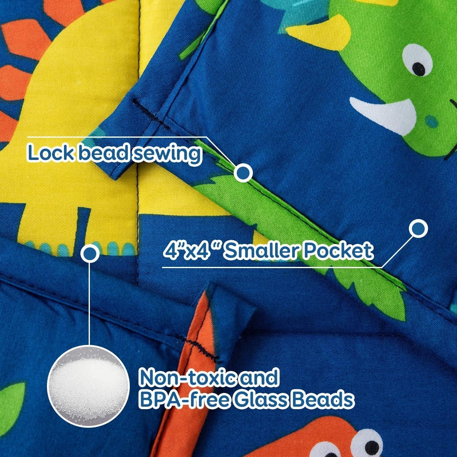 1.4kg Weighted Blanket Blue Dinosaur 50x75cm 100% Cotton for Calming Sleep