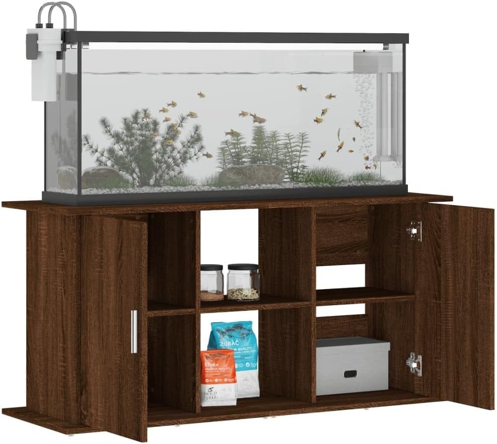 Spacious Fish Tank Cabinet Stand Brown Oak Storage 121x41x58cm