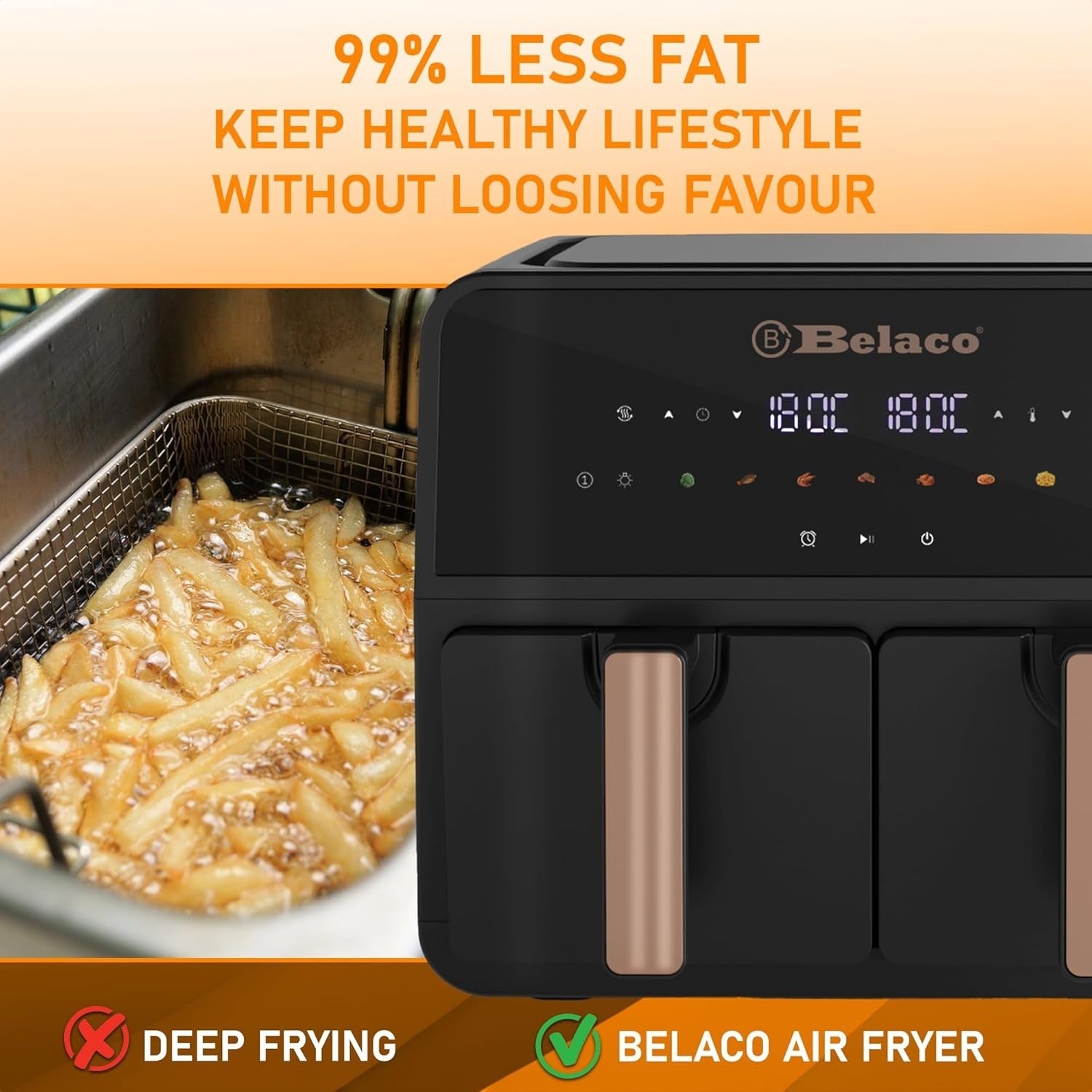 9L Dual Zone Digital Air Fryer | Rapid Air Circulation | 2×4.5L | Smart Finish