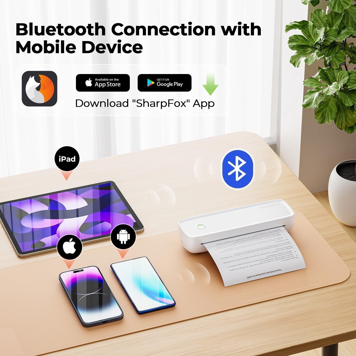 Portable A4 Thermal Printer White Bluetooth USB-C Inkless Mobile Printer