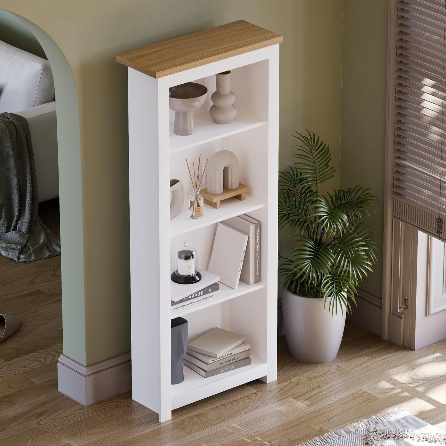 4 Tier White Oak Ladder Bookcase – Modern Display Storage Shelf Unit 140cm