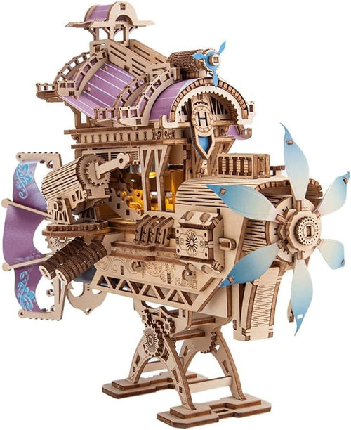 3D Wooden Spaceship Puzzle Kit, 266+ Pieces, Steampunk Model, DIY Mechanical Toy