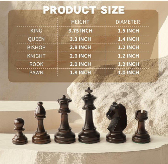 Luxury Wooden Chess Pieces Set 9.5cm King – Staunton Design + Storage Bags