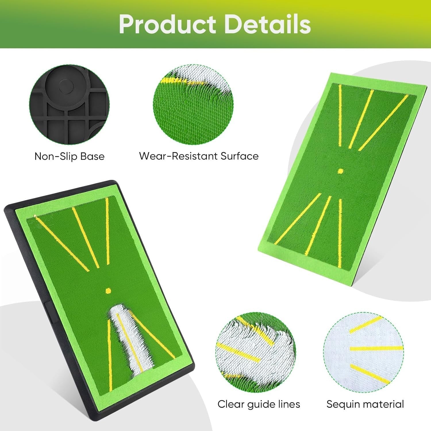 Golf Swing Mat 2 Pack Practice Hitting Mat with Anti Slip Base