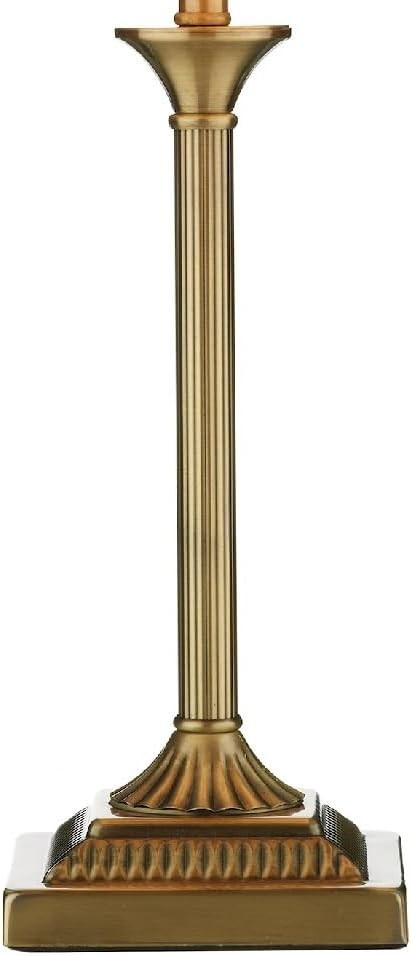 Antique Brass Candlestick Table Lamp with Gold Silk Shade & Inline Switch