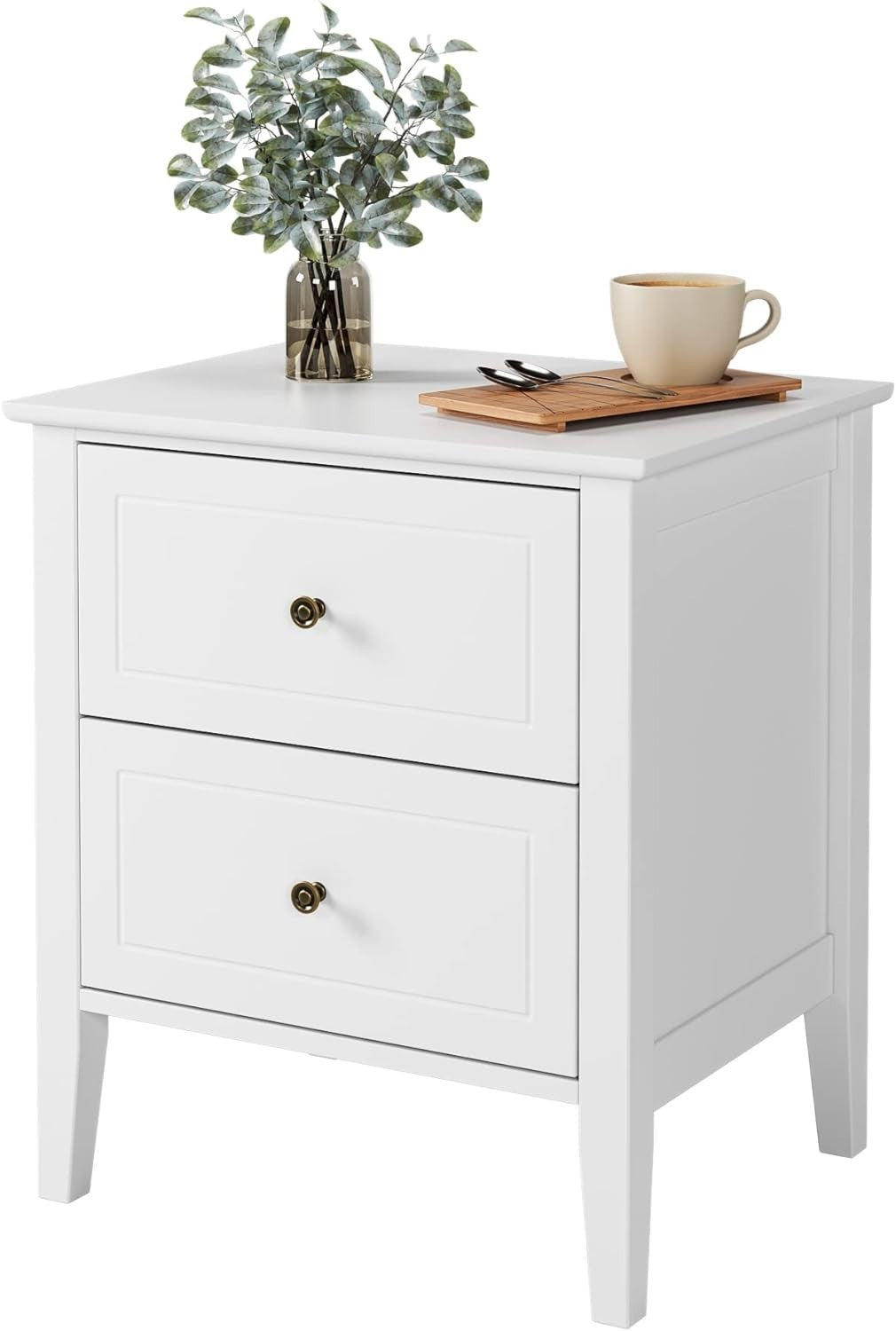 White Bedside Table with 2 Drawers | Modern Wooden Nightstand