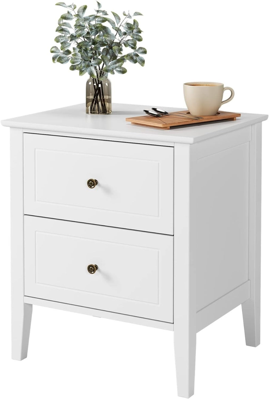 White Bedside Table with 2 Drawers | Modern Wooden Nightstand