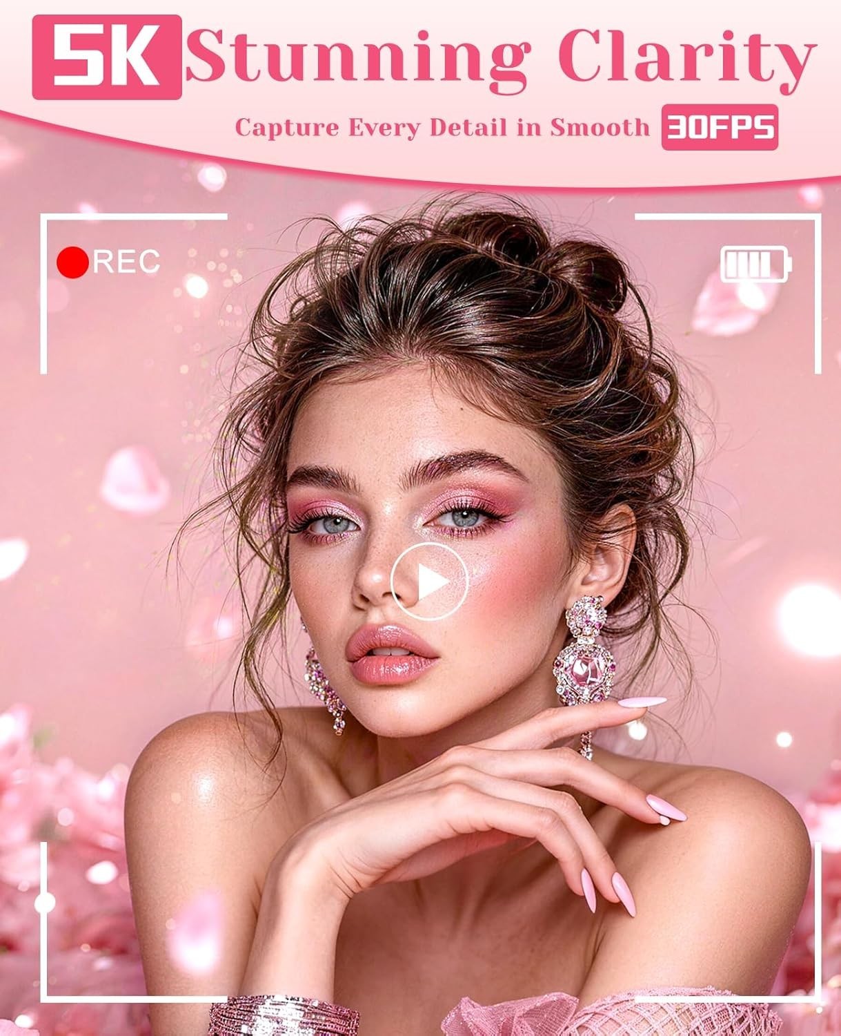 5K 75MP Vlogging Camera WiFi Flip Screen Zoom Camera Pink 64GB