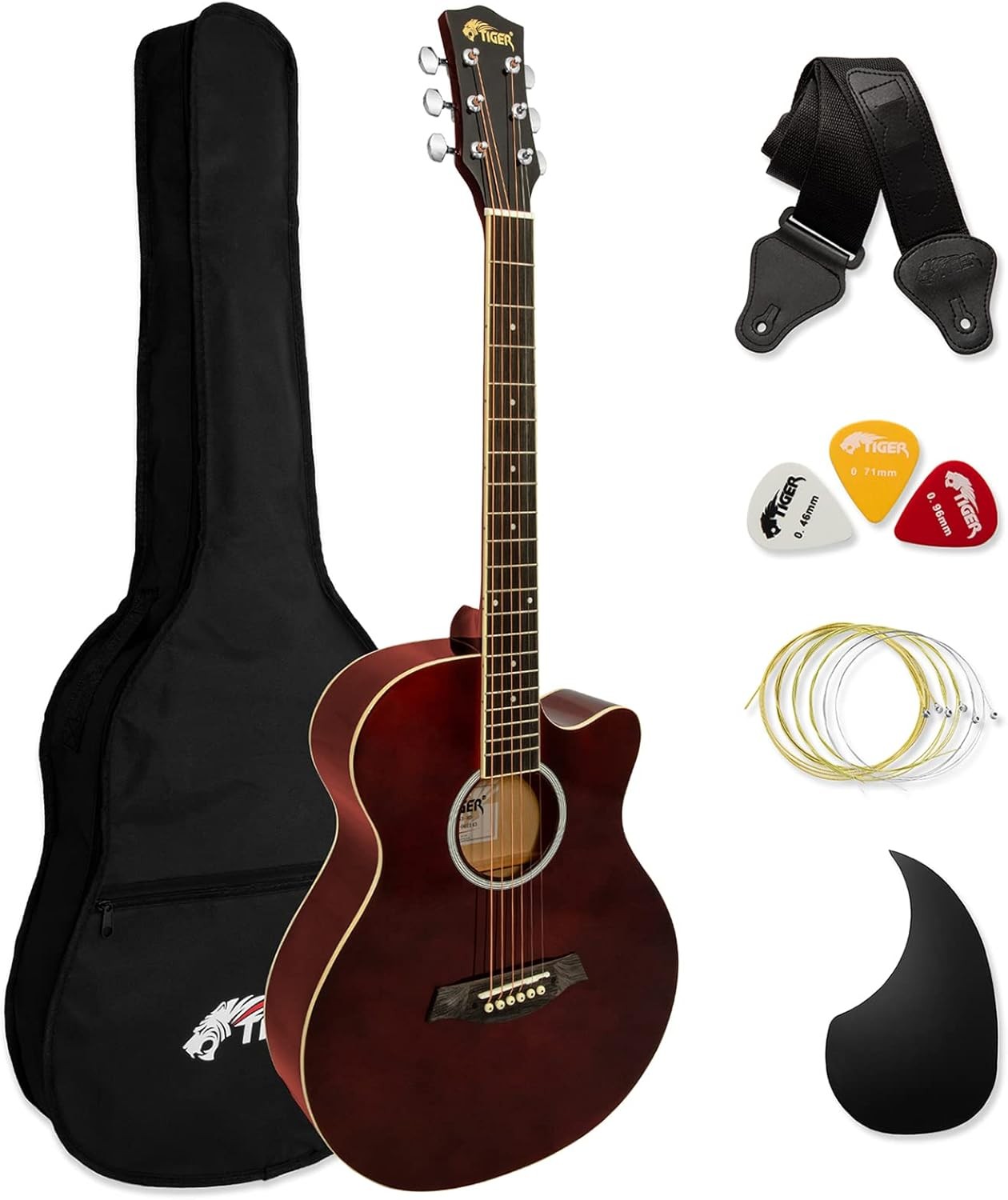 Full Size Cutaway Acoustic Guitar Starter Kit Red w/ Bag & Strap